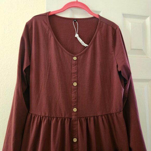Nwot Holiday Burgundy wine long sleeve cotton stretch pockets casual dress XL - Picture 6 of 11